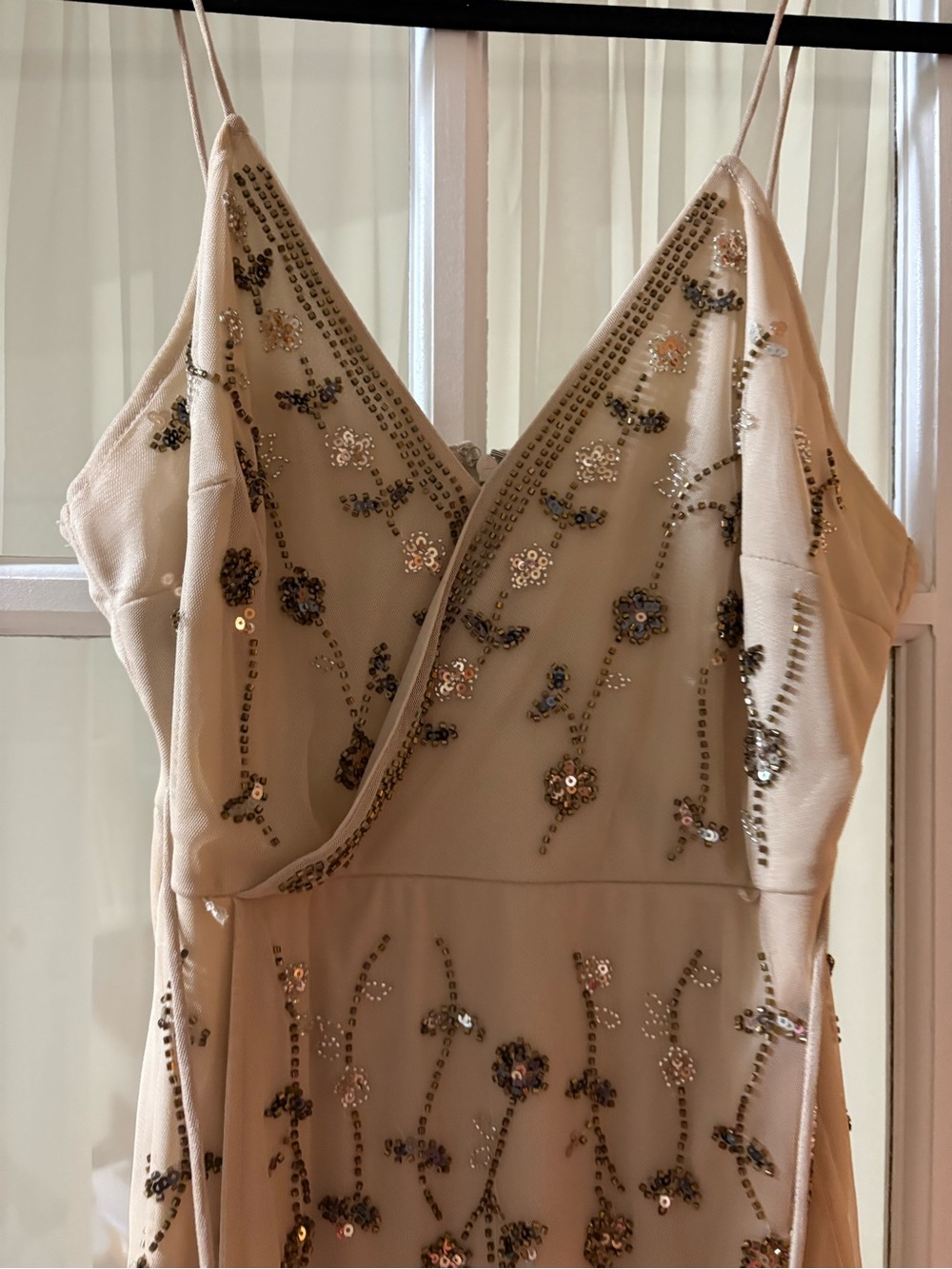 Altar'd State Ivory Beaded Mini Slip Dress with Floral Sequin Accents - Picture 9 of 9